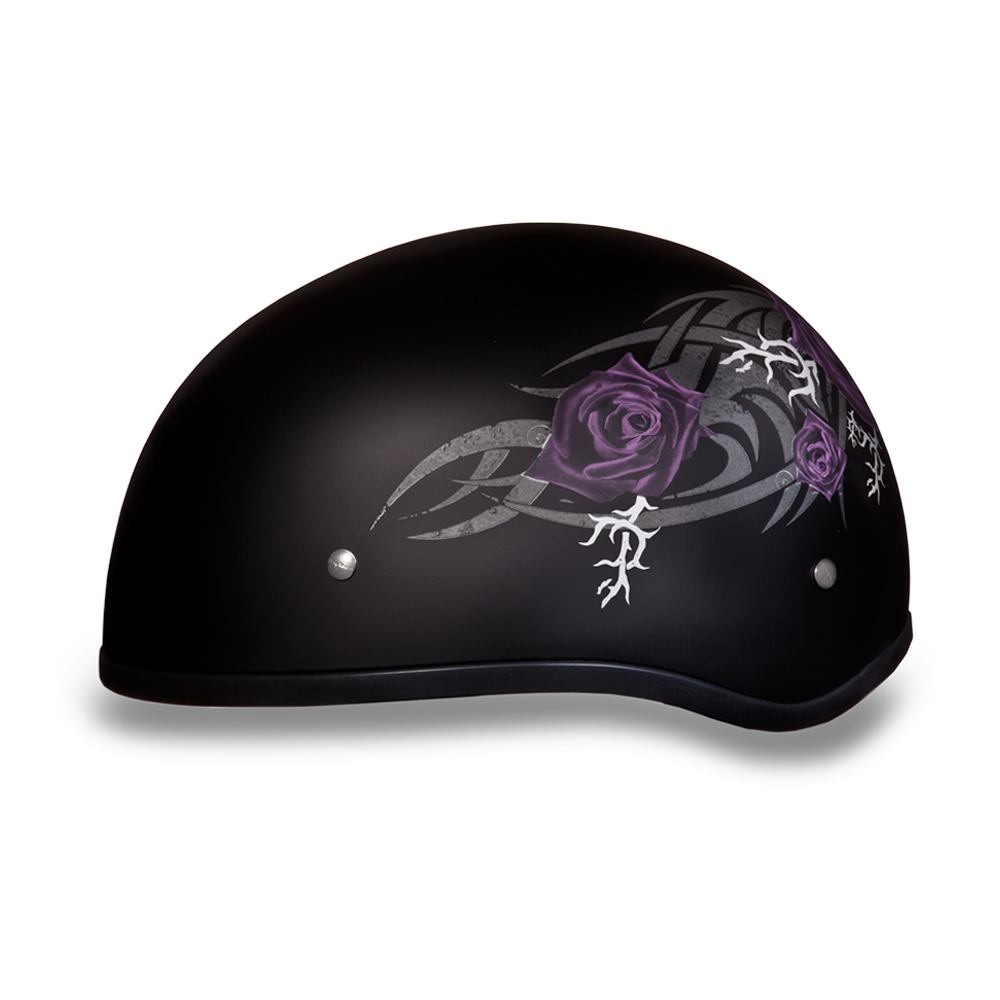 DOT Motorcycle Helmet - Tribal Purple Roses - Shorty - D6-PR-DH - Image 4