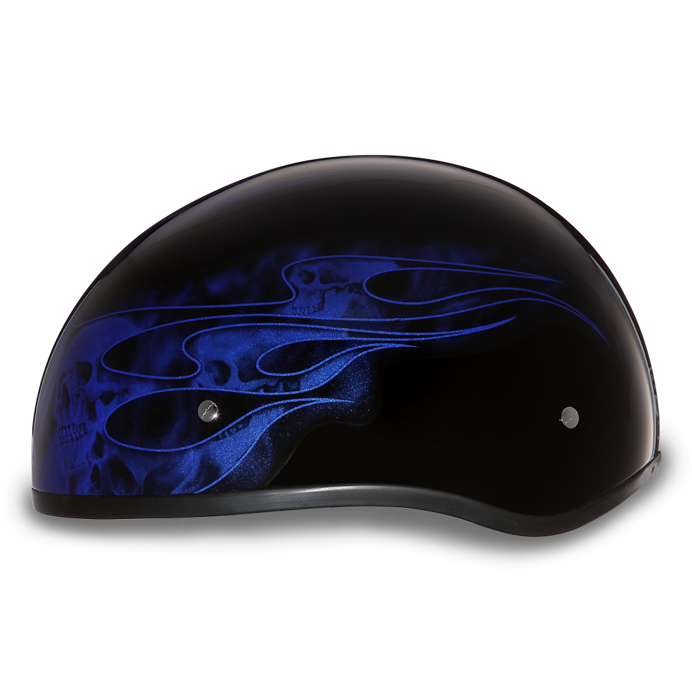 DOT Motorcycle Helmet - Skull Blue Flames - Shorty - D6-SFB-DH - Image 2