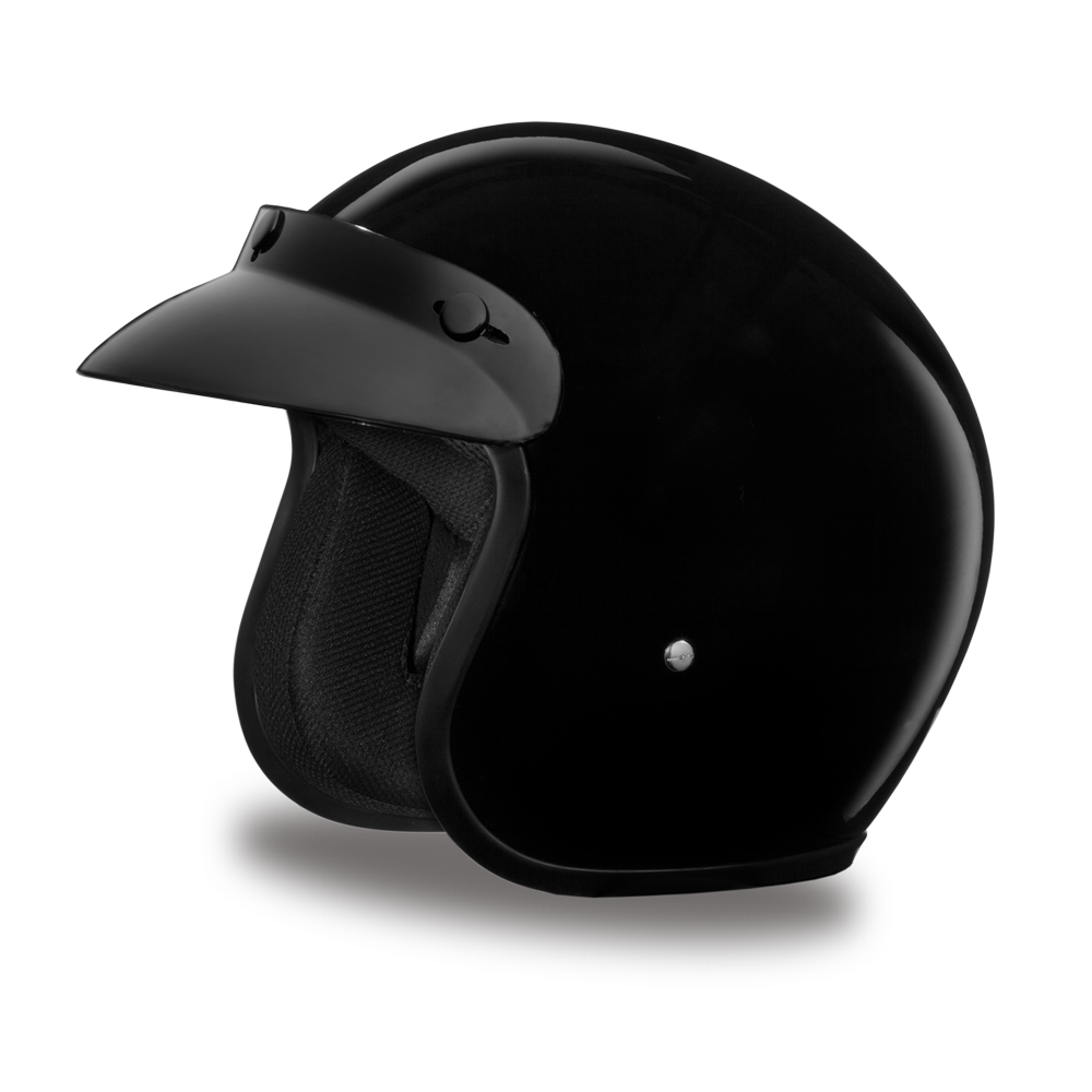 DOT Motorcycle Helmet - Dull or Gloss Black - Open Face - 3/4 - DC1-B-A-DH