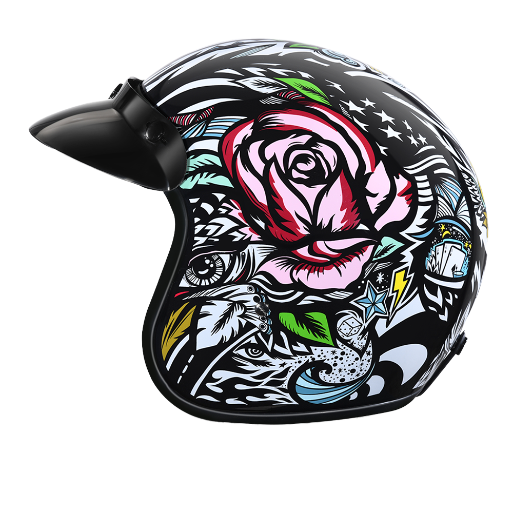 DOT Motorcycle Helmet - Tribal Design - Open Face - Cruiser - DC6-T-DH - Image 4