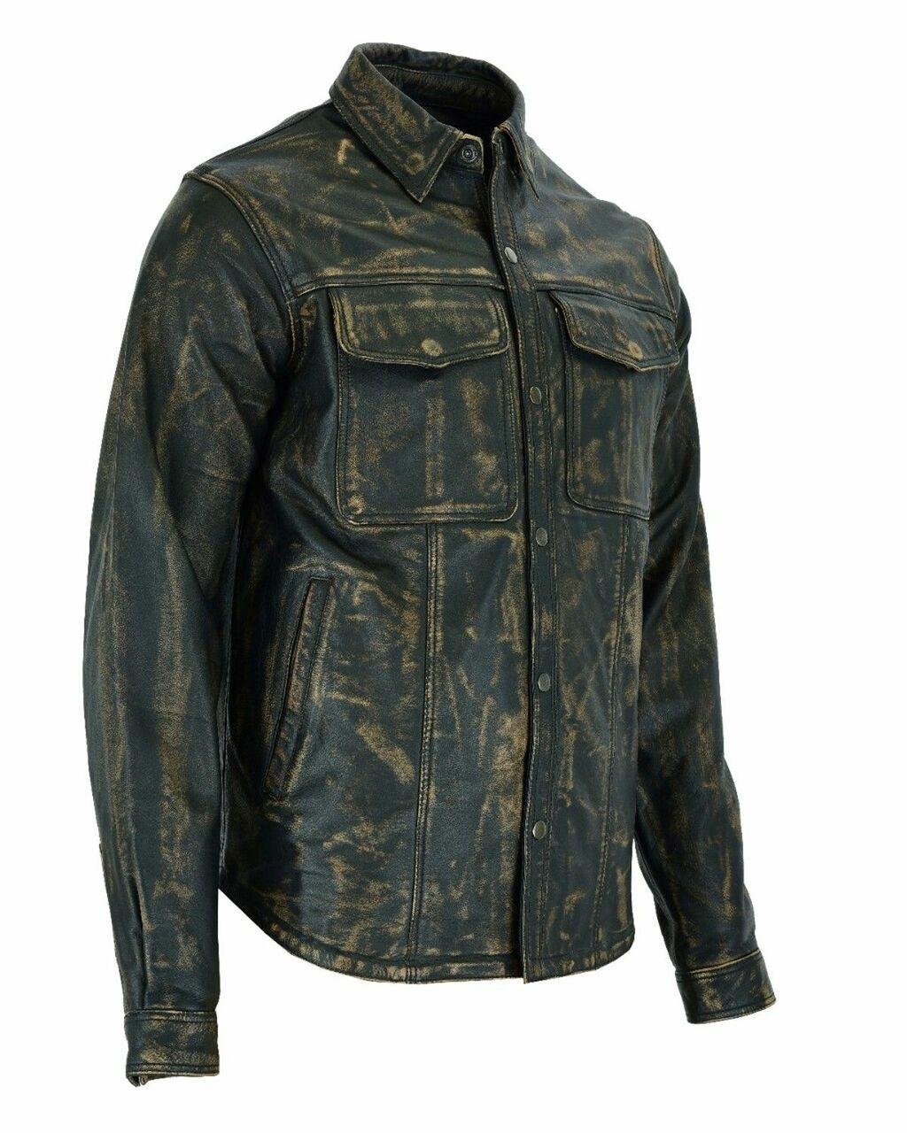 Leather Shirt - Men's - Distressed Brown - Up To 3XL - Concealed Carry Pockets - MJ777-12L-NEW-DL - Image 2