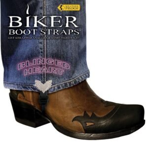 Pair of Biker Boot Straps - 4 Inch - Blinged Heart - Motorcycle - BBS-BH4-DS