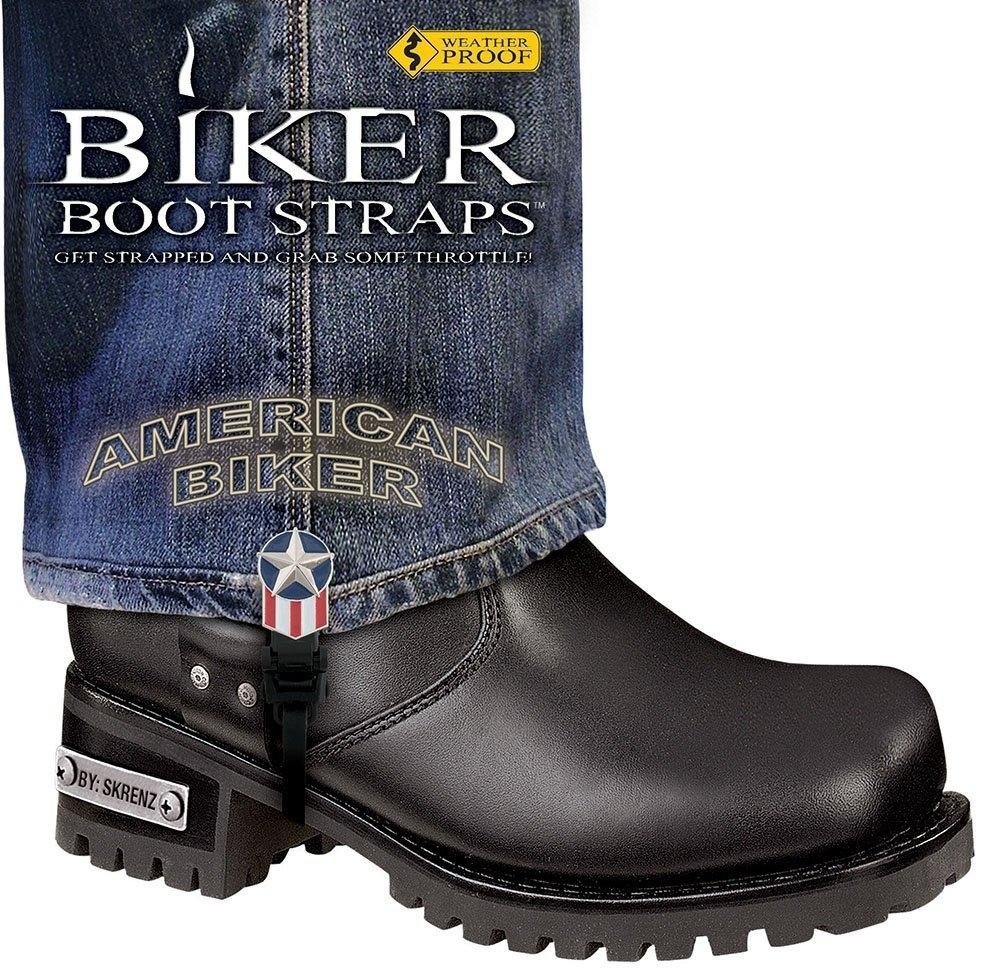 Pair of Biker Boot Straps - 6 Inch - American Biker - Motorcycle - BBS-AB6-DS