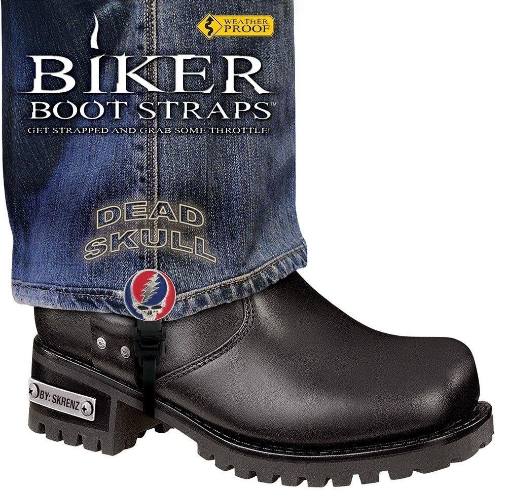 Pair of Biker Boot Straps - 6 Inch - Dead Skull - Motorcycle - BBS-DS6-DS