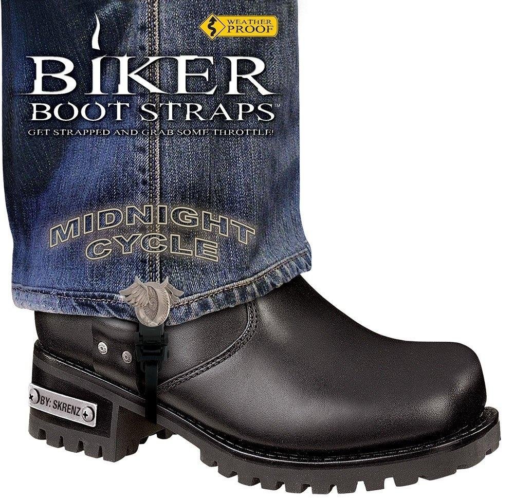 Pair of Biker Boot Straps - 6 Inch - Midnight Cycle - Motorcycle - BBS-MD6-DS