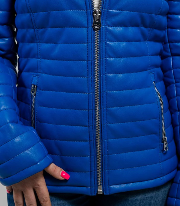 Vegan Leather Puffer Jacket - Women's - Blue - Skylar - WBL-1010VGL-FM