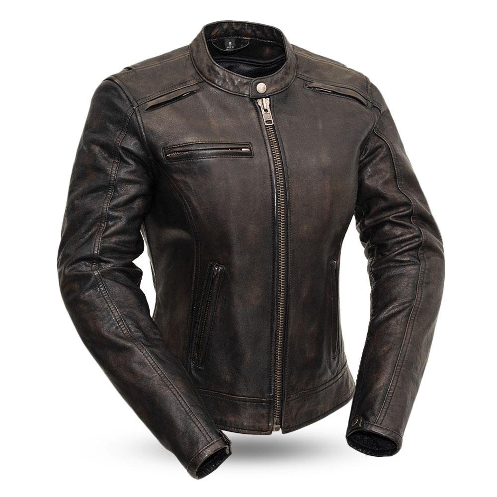 Leather Motorcycle Racing Jacket - Women's - Distressed - Trickster - FIL164SDC-FM