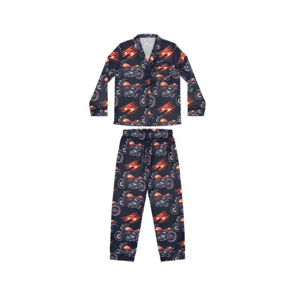Motorcycles and Flames - Red White on Black - Women's Satin Pajamas (AOP)