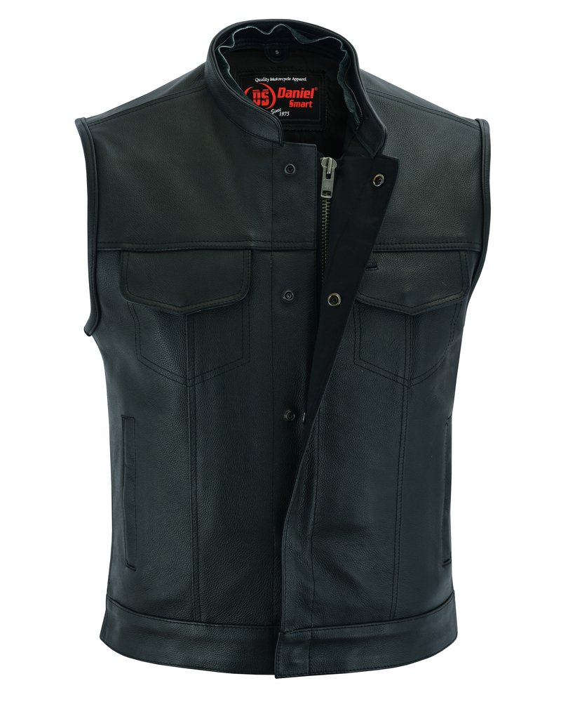 Leather Motorcycle Vest - Men's - Gun Pockets - Hoodie - Up To 12XL - Big and Tall - DS182-DS