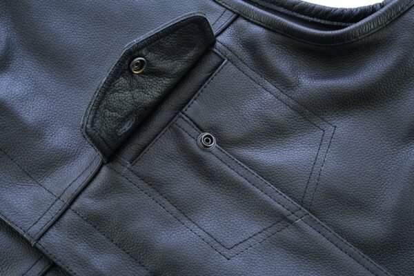 Leather Motorcycle Vest - Men's - Gun Pockets - Up To 12XL - No Collar - Big and Tall - AM9193-DS