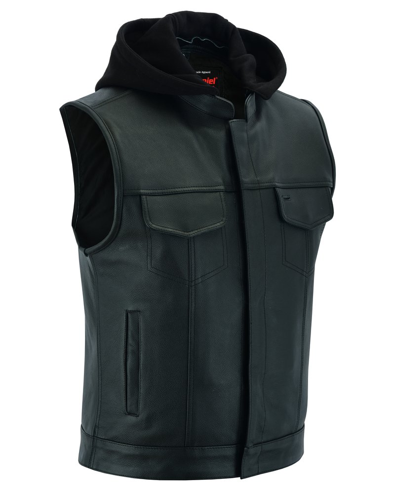 Leather Motorcycle Vest - Men's - Gun Pockets - Hoodie - Up To 12XL - Big and Tall - DS182-DS