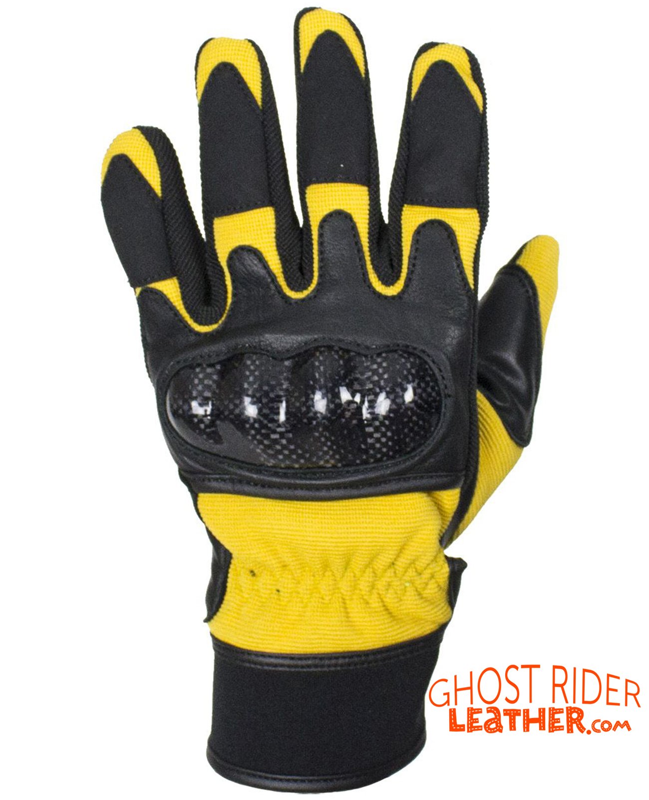 Leather Gloves - Men's - Full Finger - Knuckle Protector - Yellow - GLZ108-YELLOW-DL