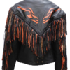 Women's Leather Motorcycle Jacket With Orange Flames and Fringe - SKU LJ259-DL