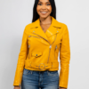 Vegan Leather Motorcycle Jacket - Women's - Mustard Yellow - Remy - WBL1390-WB