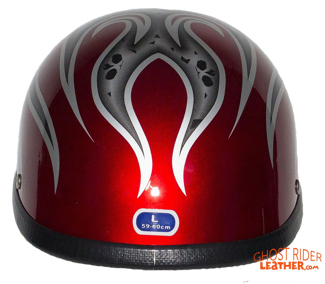 Novelty Motorcycle Helmet - Silver Skulls - Burgundy Flames - H401-D4-BURG-1-DL Novelty Motorcycle Helmet - Silver Skulls - Burgundy Flames - H401-D4-BURG-1-DL