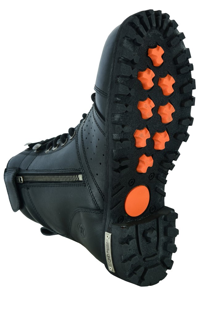 Men's Black 6 Inch Motorcycle Boots - Perforated - Medium or Wide - Side Zipper - Plain Toe - DS9731-DS
