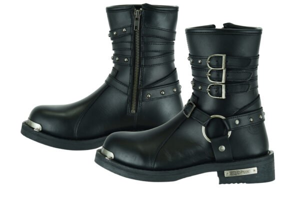 Leather Motorcycle Boots - Women's - Black - Side Zippers - DS9767-DS