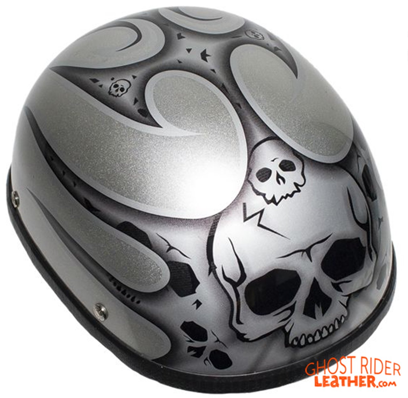 Novelty Motorcycle Helmet - Silver Skulls - Silver Flames - H401-D4-SILVER-DL Novelty Motorcycle Helmet - Silver Skulls - Silver Flames - H401-D4-SILVER-DL
