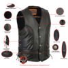 Leather Motorcycle Vest - Men's - Gun Pockets - Braided - Up To 6XL - DS131-DS