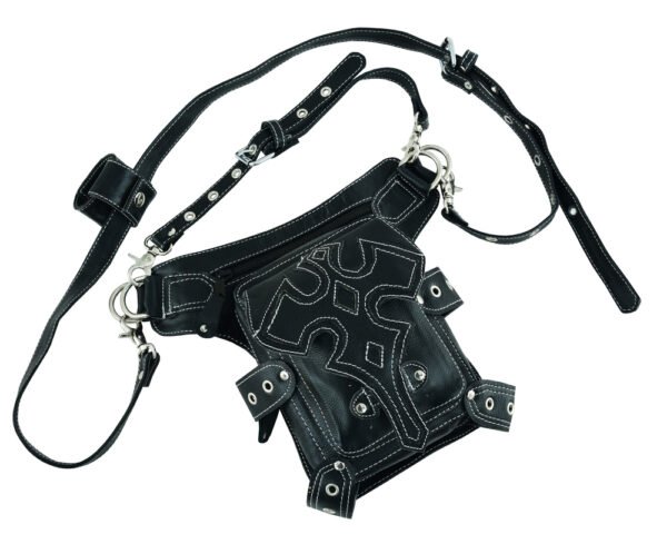 Black Leather Thigh Bag - Gun Holster Pocket - DS5852-DS