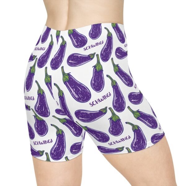 Doodle Eggplant Emoji - Purple Green on White - Text Schwing - Women's Biker Shorts