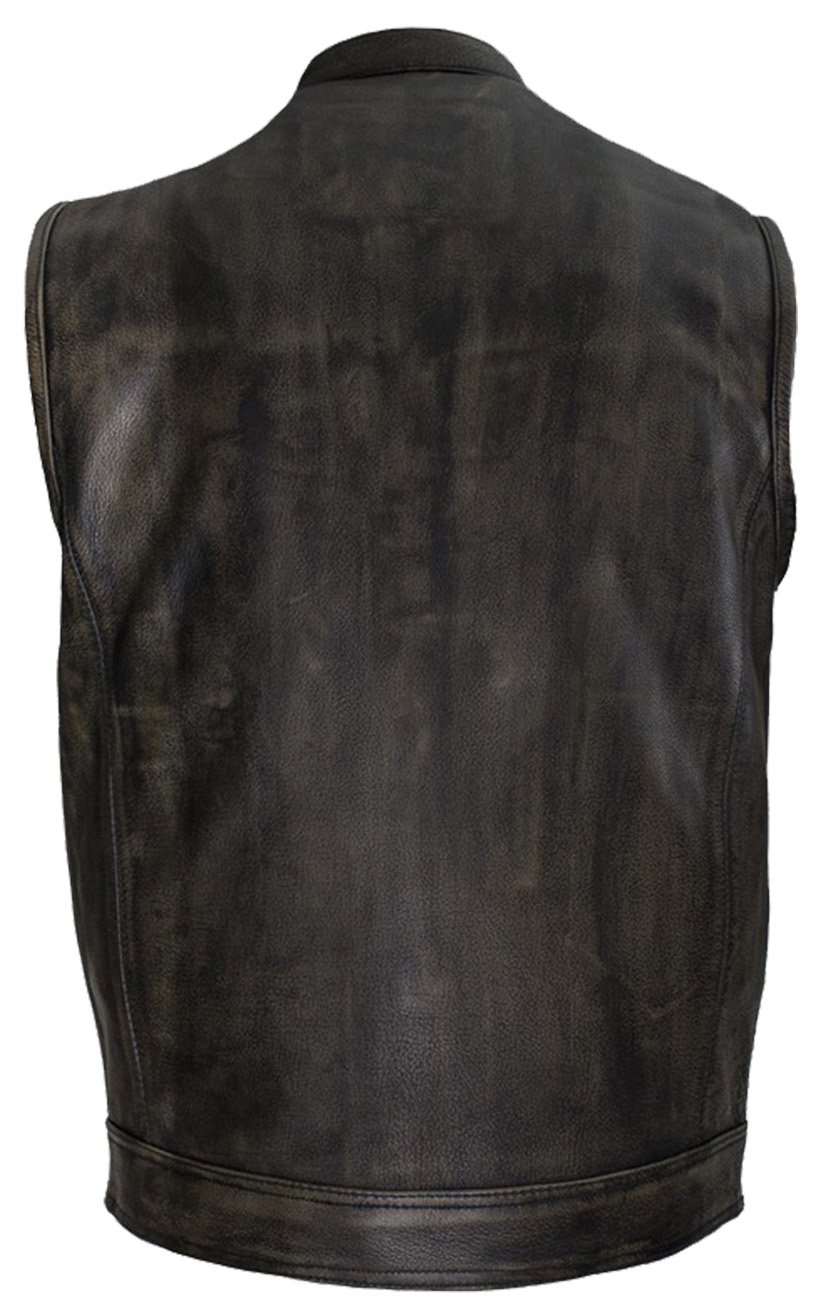 Leather Motorcycle Vest - Men's - Distressed Brown - Club - MV320-ZIP-12-DL