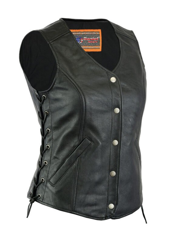 Leather Vest - Women's - Longer Body - Side Laces - Gun Pockets - DS266-DS