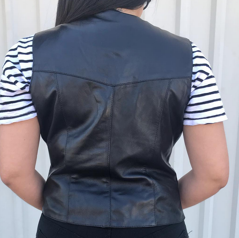 Leather Motorcycle Vest - Women's - Snap Front Closure - AL2300-AL