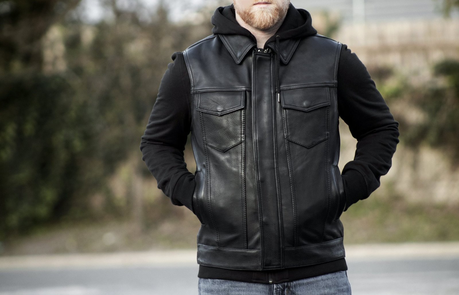 Leather Motorcycle Vest - Men's - Up To 5XL - Hoodie Sweatshirt - Kent - FIM697CDDH-FM