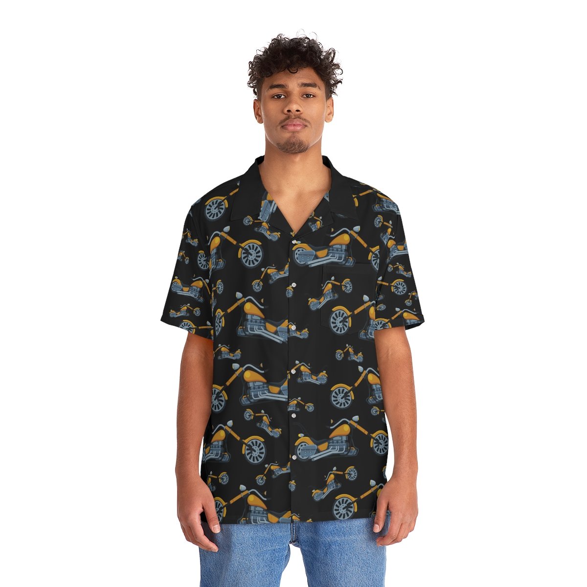 Hawaiian Style Shirt - Motorcycle Choppers Print - Men's - Black