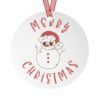 Merry Christmas Ornament - Snowman - Red - Green - Round - Metal Ornaments