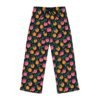 Doodle Peaches - Pink Orange Green on Black - Women's Pajama Pants (AOP)