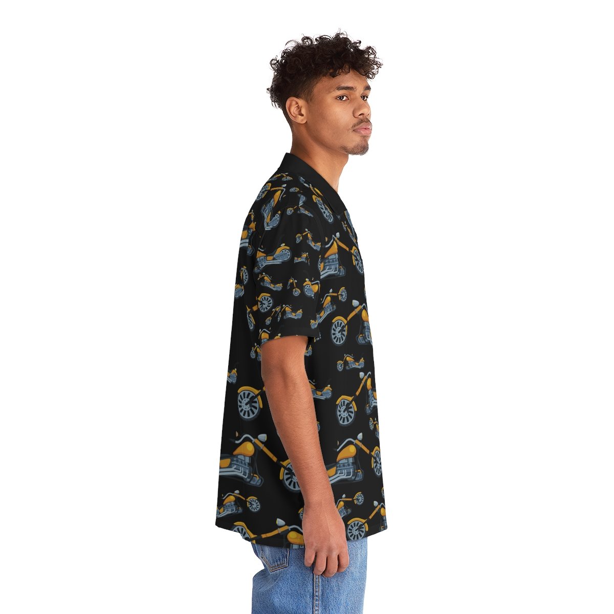 Hawaiian Style Shirt - Motorcycle Choppers Print - Men's - Black
