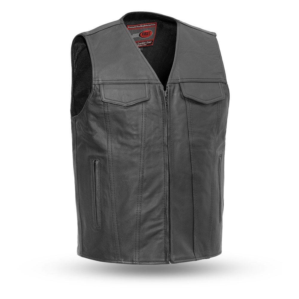 Leather Motorcycle Vest - Men's - Motorcycle Club - Badlands - FIM617CFD-FM