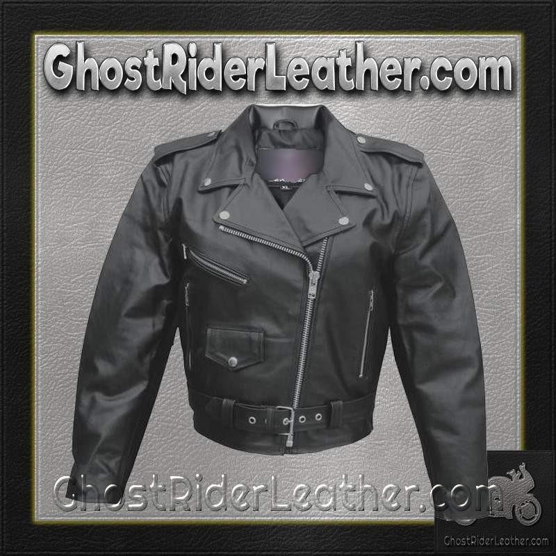 Ladies Classic Biker Leather Jacket - Split Cowhide - SKU AL2101-AL