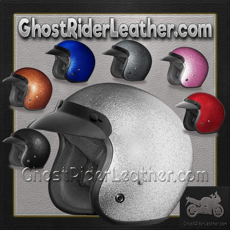 DOT Motorcycle Helmet - Metal Flake - Choice of Colors - Open Face - DC7-A-DH