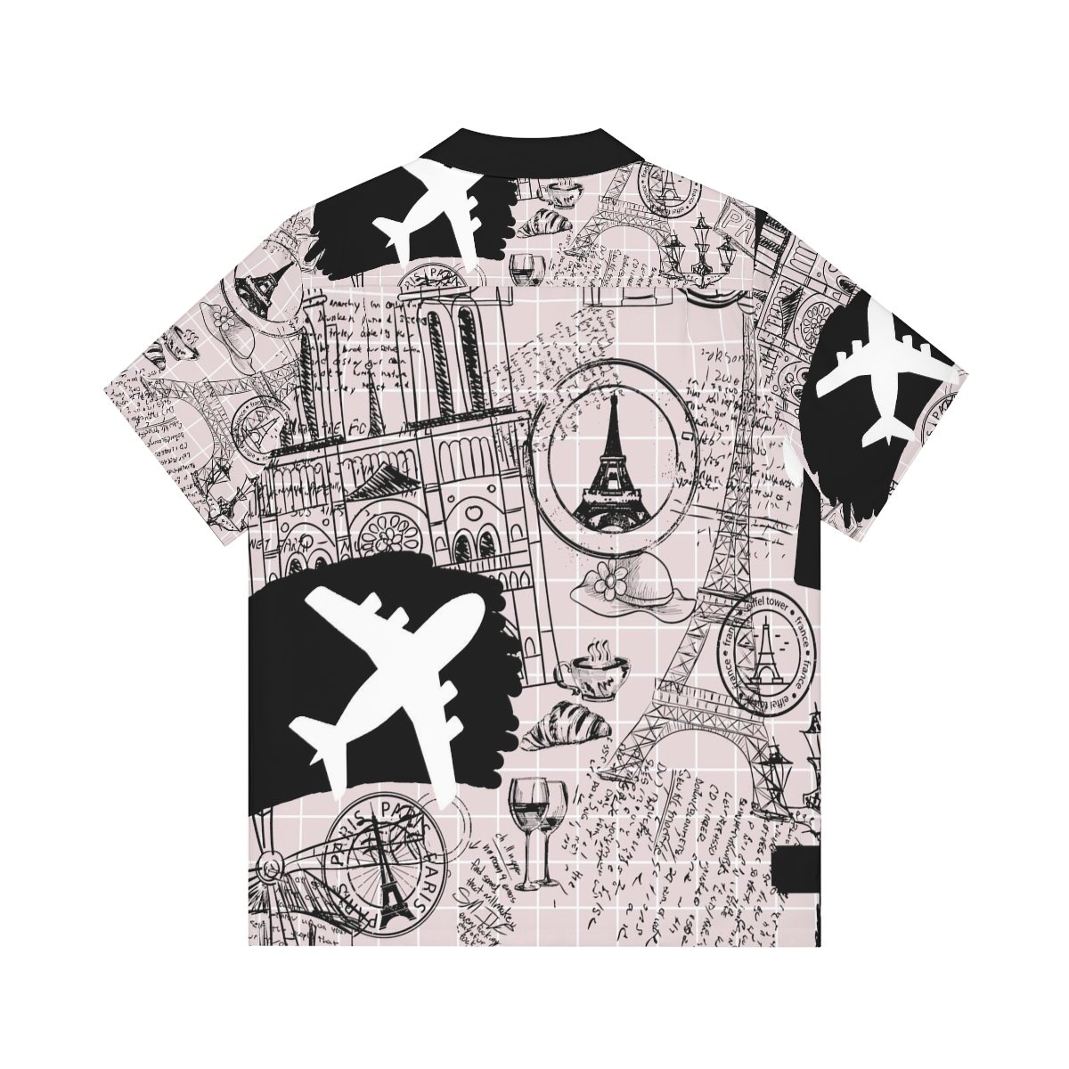 Hawaiian Shirt - Travel Airplanes Paris - Men's - Black and White