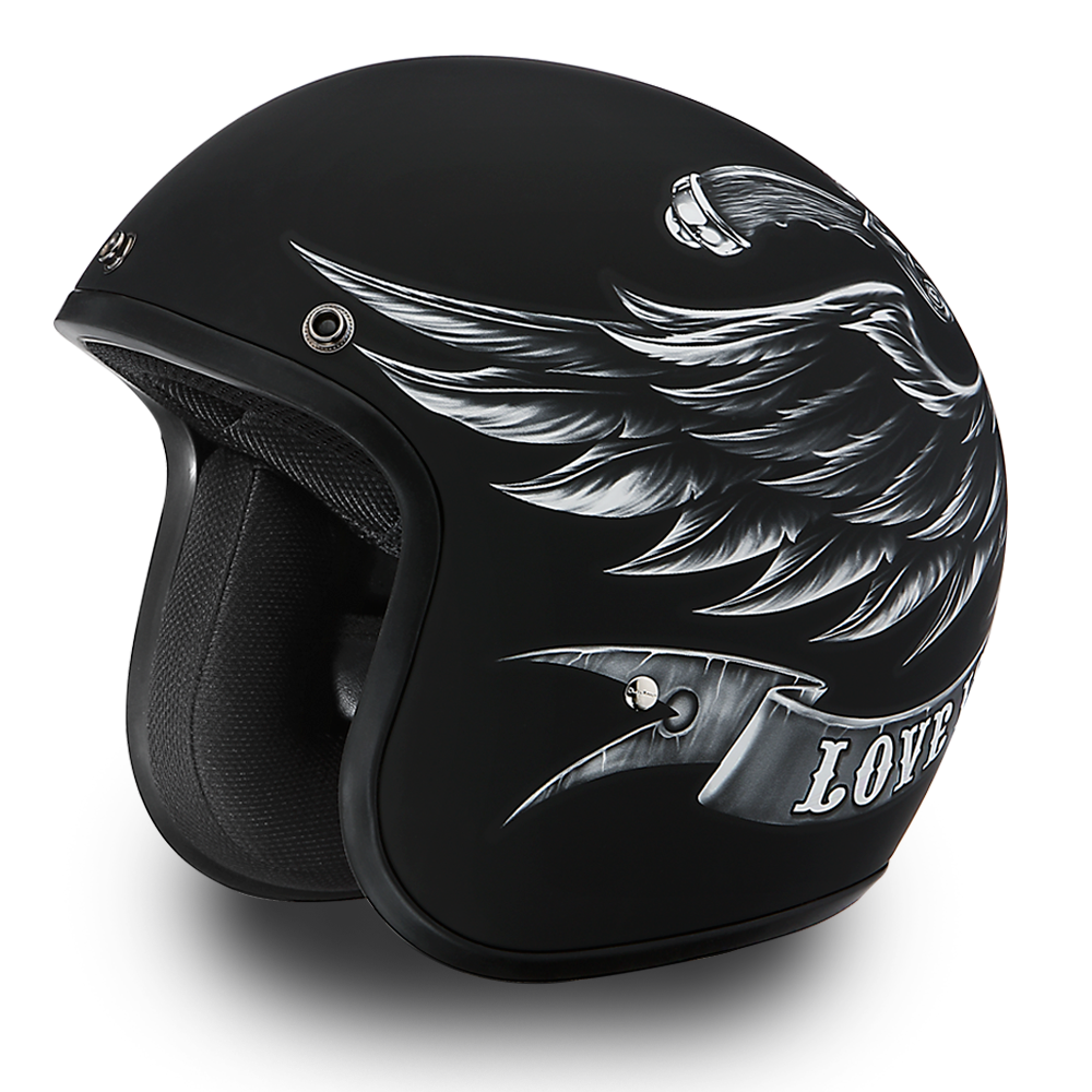 DOT Motorcycle Helmet - Skull - Love It Leave It - Open Face - 3/4 - DC6-L-DH