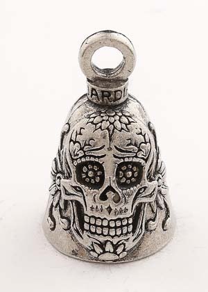 Sugar Skull - Pewter - Motorcycle Guardian Bell® - Made In USA - SKU GB-SUGAR-SKULL-DS