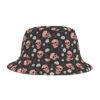 Pink Skulls and White Roses Pattern - Pink and White on Black - Biker Bucket Hat