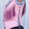 Leather Motorcycle Vest - Women's - Pink - Fringe - AL2322-AL