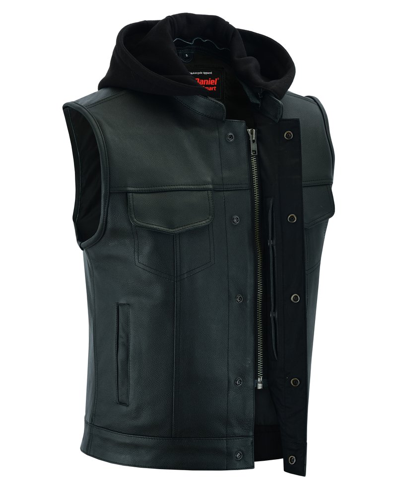 Leather Motorcycle Vest - Men's - Gun Pockets - Hoodie - Up To 12XL - Big and Tall - DS182-DS