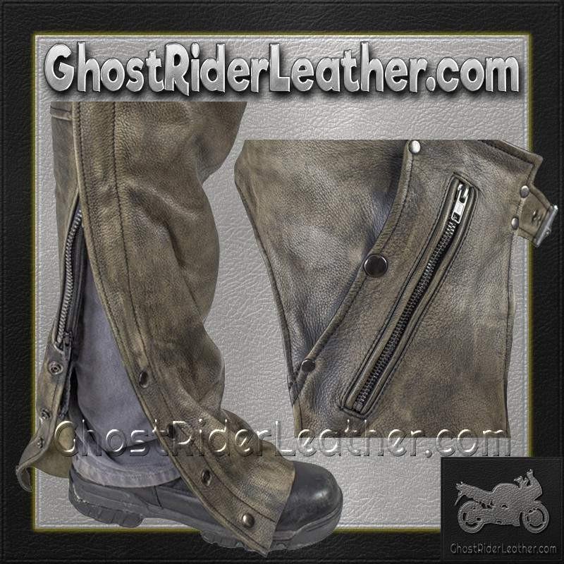 Mens Leather Chaps in Naked Distressed Brown Leather - SKU GRL-C334-12-DL Mens Leather Chaps in Naked Distressed Brown Leather - SKU GRL-C334-12-DL