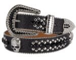 Unisex Rhinestone Bling Belt - Black and Silver - Skulls - Rhinestones - Faux Leather - FBL19-DL.