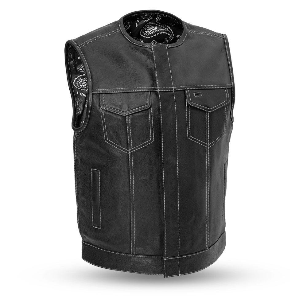 Leather Motorcycle Vest - Men's - Up To 8XL - Choice of Liner - Bandit - FIM636CDM-FM