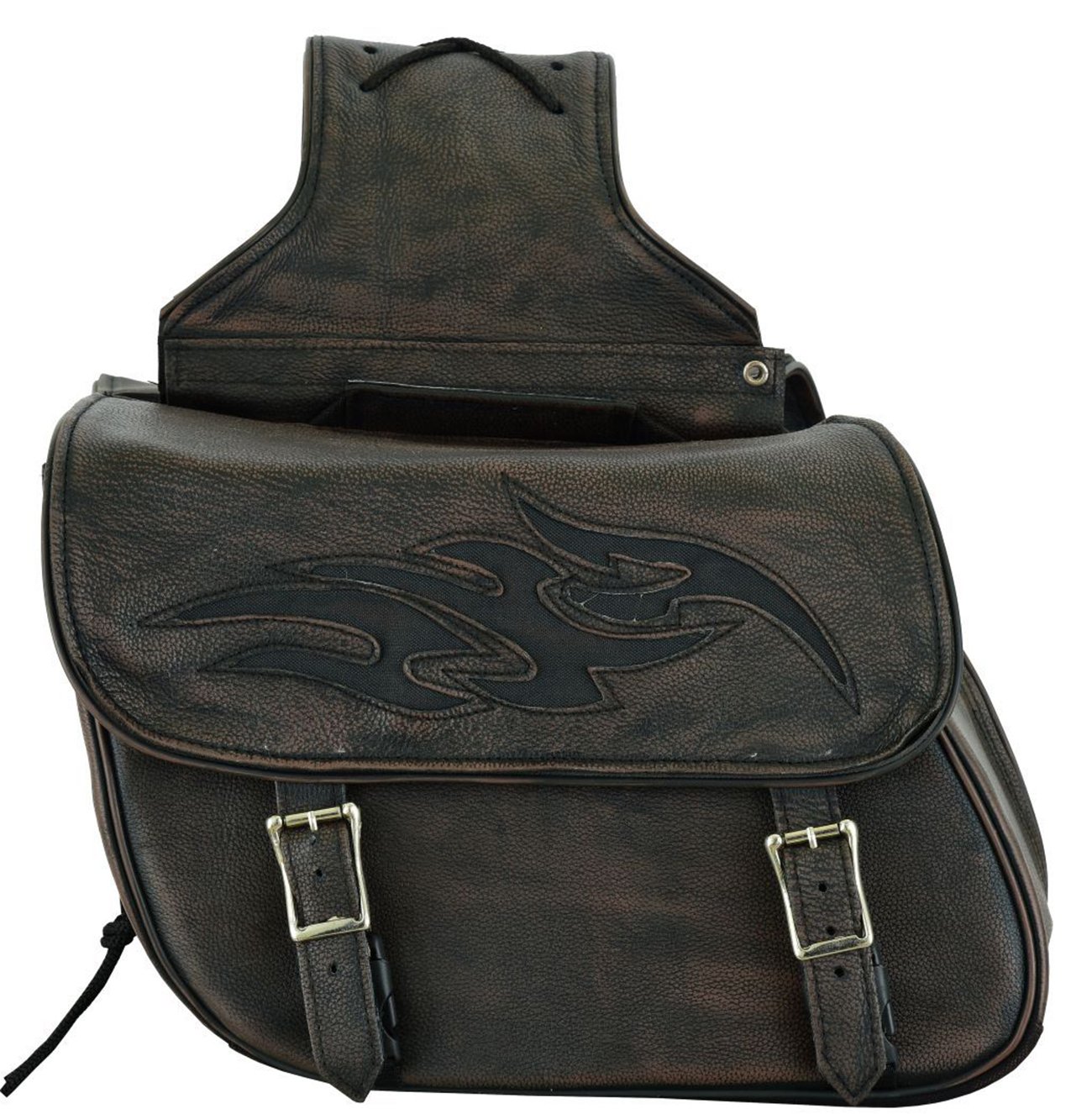 Saddlebags - Leather - Distressed Brown - Flame - Gun Holster - Motorcycle - SD-FLAME-12N-DL