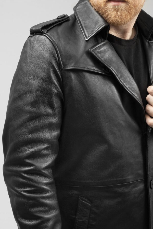 Leather Coat - Men's - Black - Fashion Leather Jacket - Parker - WBM6006-FM