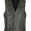 Leather Motorcycle Vest - Men's - Gray - Gun Pockets - Side Laces - Up To 8XL - DS105V-DS