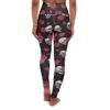 Skulls and Roses Doodles - Pink White on Black - High Waisted Yoga Leggings (AOP)