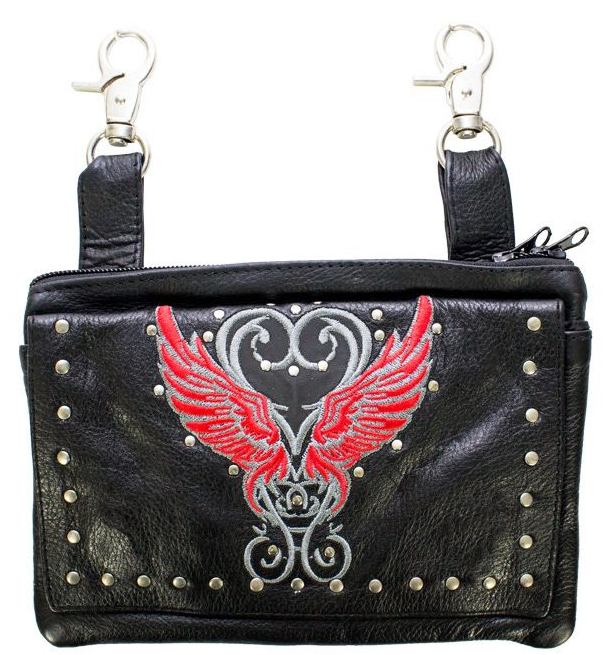 Leather Belt Bag - Red - Wings Design - Handbag - BAG35-EBL8-RED-DL